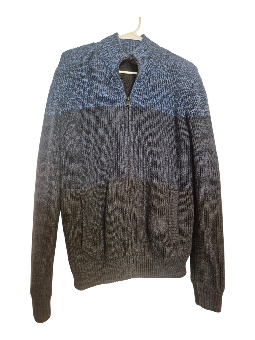 Men's Blue Gray Zip-Front Knit Sweater